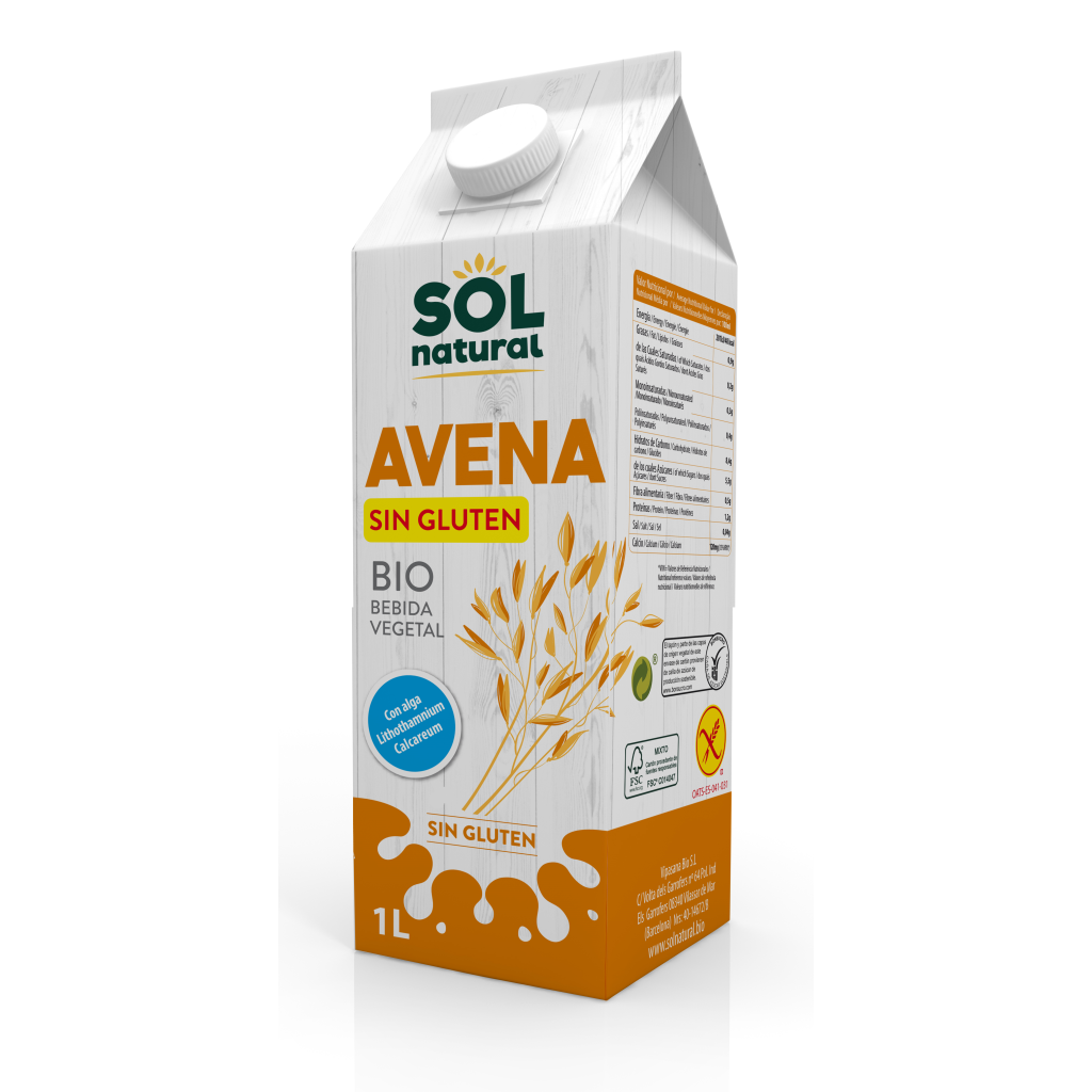 Bebida de Avena con Calcio y Sin Gluten Bio 1 L. Sol Natural - Bio Market